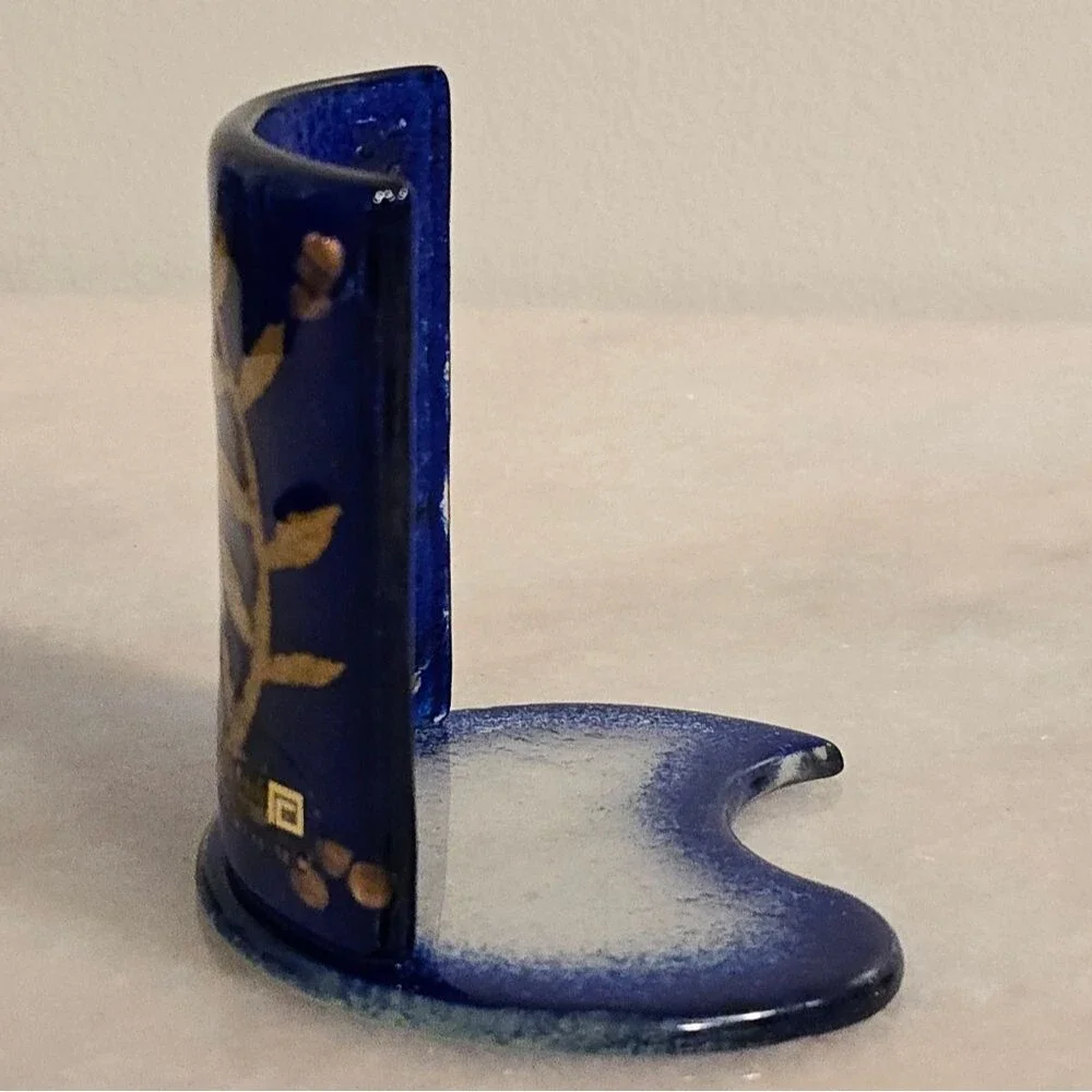 Mixaha Fused Glass Artistic Handmade Cobalt blue Candle Holder Greece